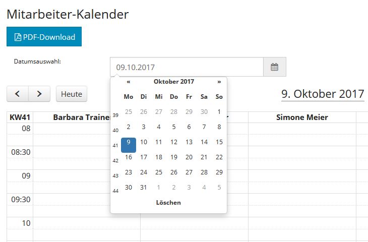 Mitarbeiter-Kalender: Sprung zu Datum