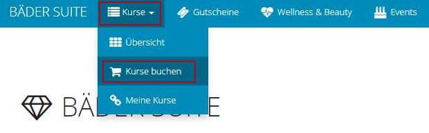 Menüpunkt "Kurse buchen"