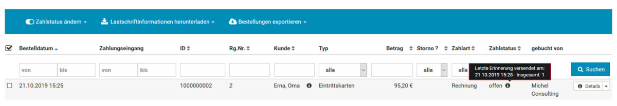 Zahlungserinnerung - Icon - schon versendet