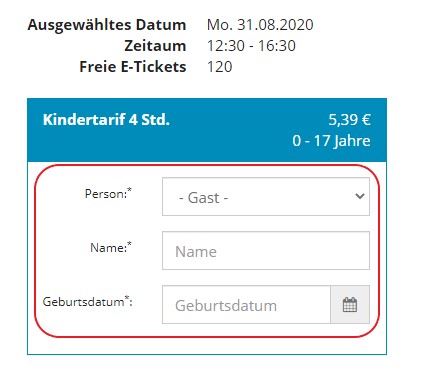 Personalisiertes Ticket: Gast eintragen