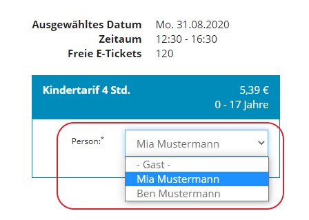 Personalisiertes Ticket: Person aus Account auswählen