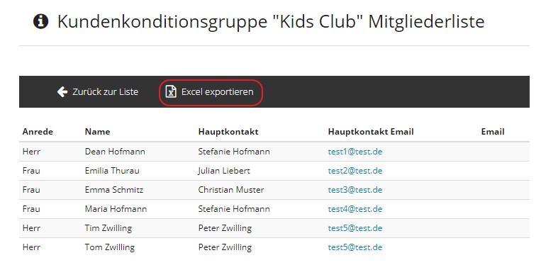 Mitglieder einer Kundenkonditionsgruppe anzeigen und exportieren