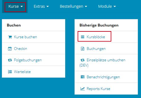 Navigation Kurse Kursblöcke