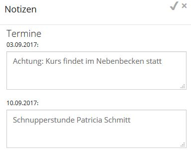 Notizen für Kursblock oder einzelne Termine hinterlegen
