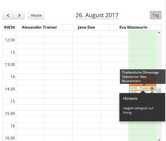 Mitarbeiter-Kalender mit Kundenbemerkungen