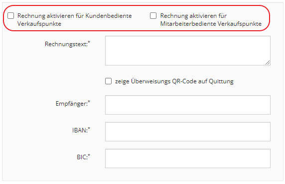 Zahlart Rechnung an CLOUD-KASSE freischalten