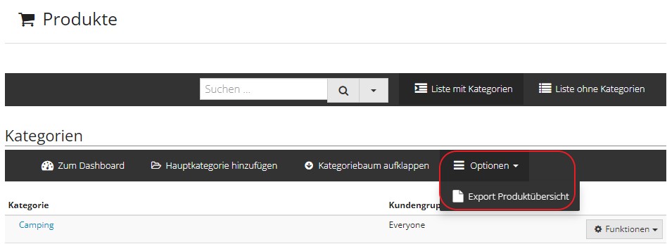 Produkt-Export
