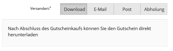 Gutschein - Versandart - Hinweistext - Kundenansicht