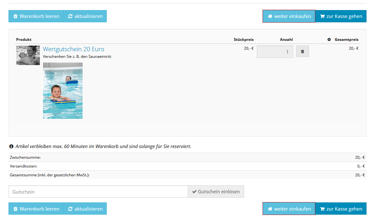 Warenkorb - Kunden - weiter einkaufen