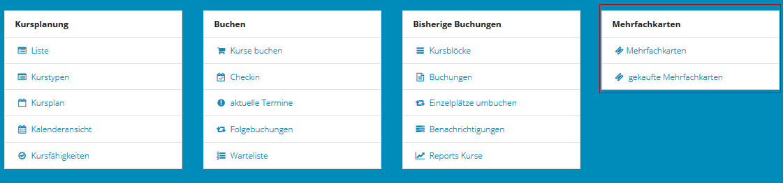 Mehrfachkarten - Menüpunkte