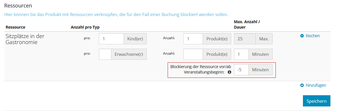 Ressource - Blockierung vor/nach Veranstaltungsbeginn