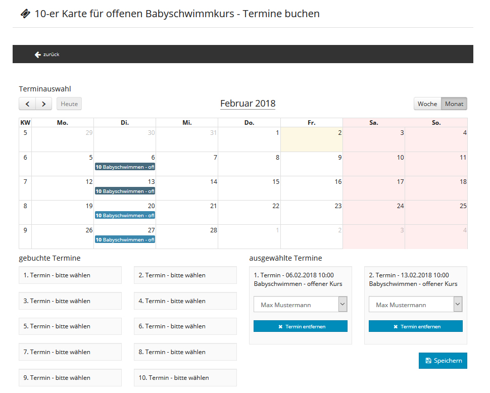 Mahrfachkarten - Termine auswählen