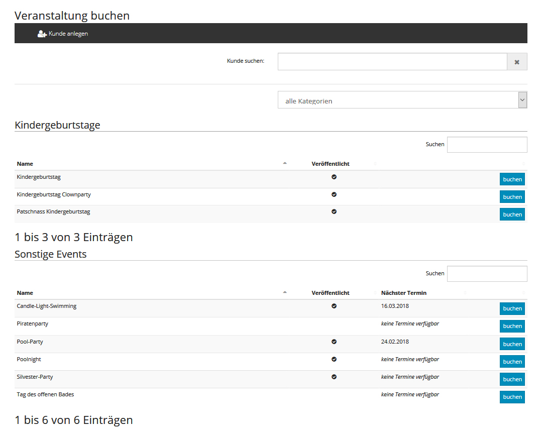 Admin - Veranstaltung buchen