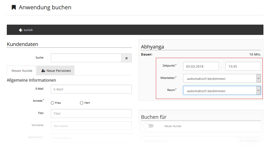 Administrator - Anwendung buchen - Zeitpunkt verändern