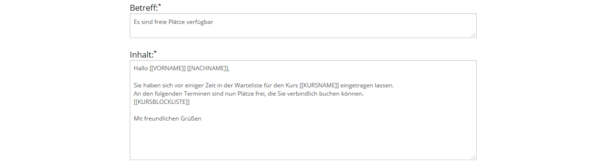 Vorgegebene E-Mail-Texte