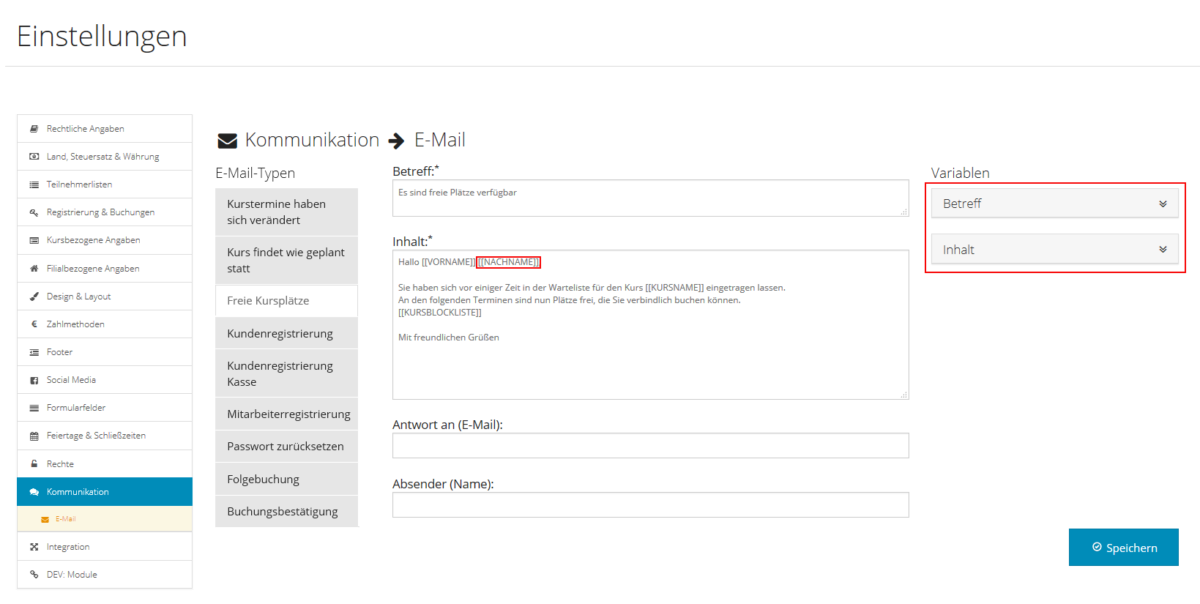 E-Mail-Texte - Variablen