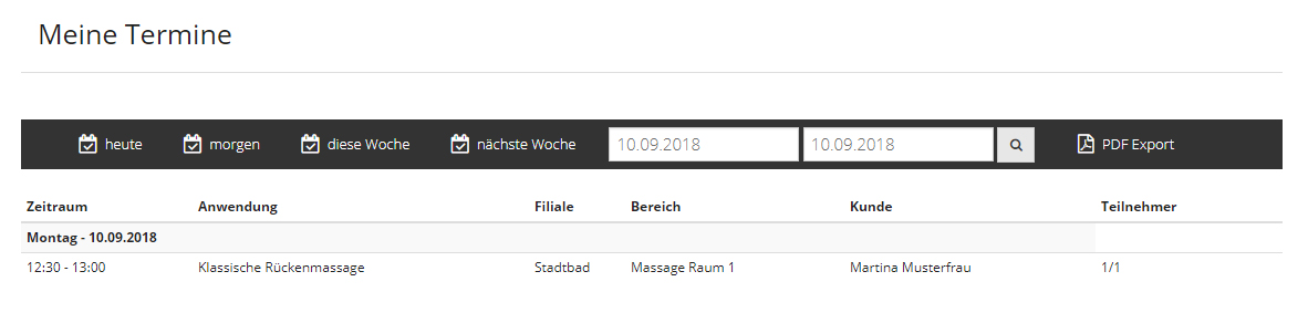 Menüpunkt ->Meine Termine