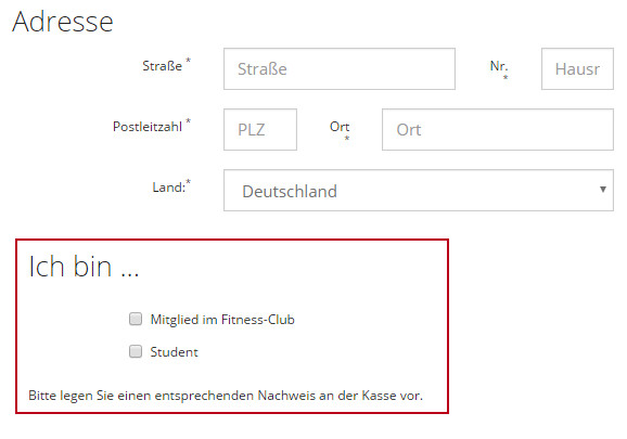 Ausgabe Registrierungsformular